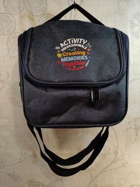Blue Insulated Lunch Tote Bag with Top Handle, Shoulder Strap And Lettering
